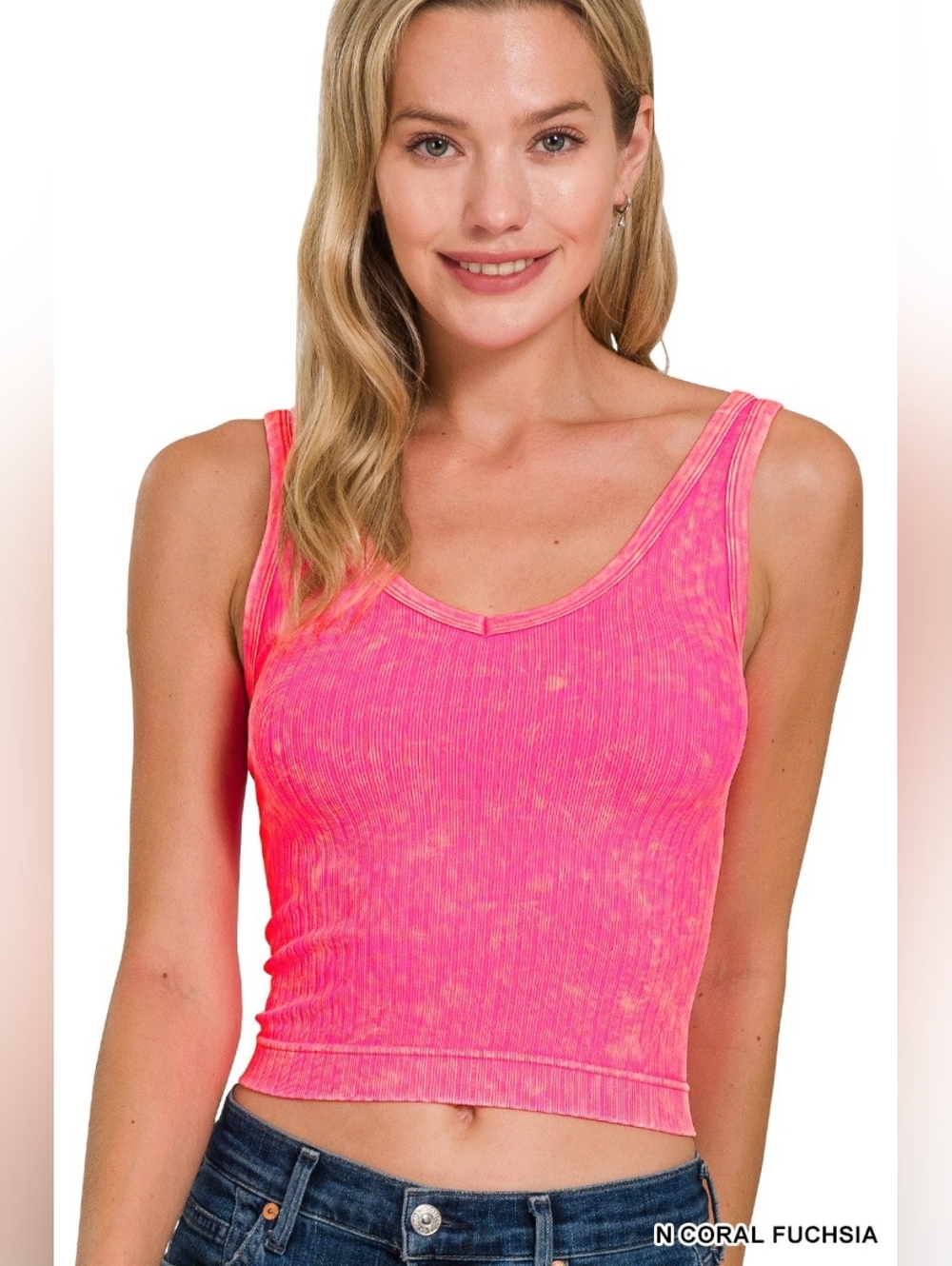 Zenana Washed Ribbed Seamless Cropped V-neck Tank Top